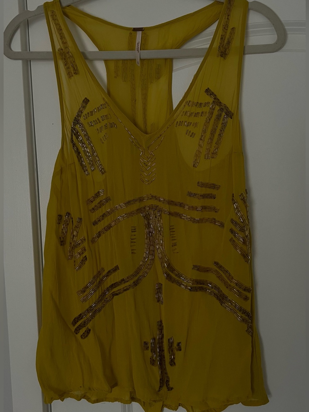 Free People Yellow Beaded Sleeveless Tank Top